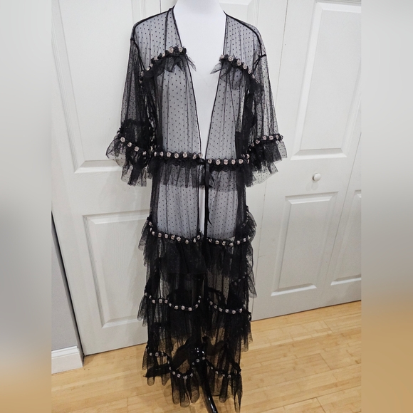 Dolls Kill Other - Dolls Kill Goth Unholy Midnight Honeymoon Sheer Lace Tulle Rose Robe Lingerie OS